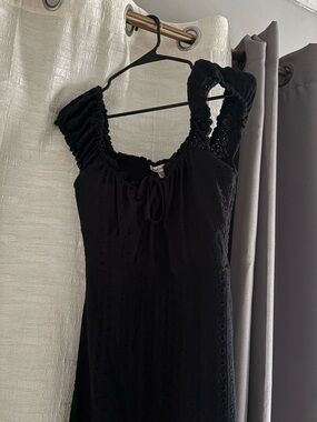 Black Eyelet Midi Dress with Smocked Straps